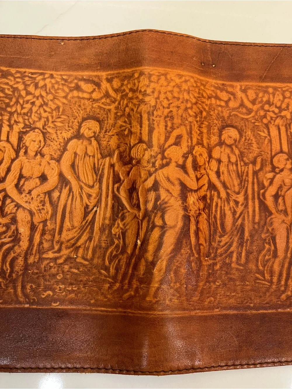 Vintage Three Graces Embossed Leather Journal / Portfolio Cover Renaissance Art